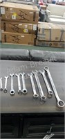 9 assorted box end and combo wrenches