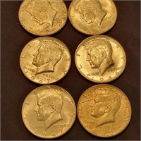 6 Kennedy half dollars  2 silver 1964's, four