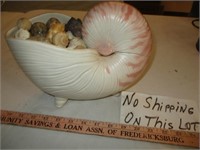 Large Ceramic Seashell Filled With Seashells