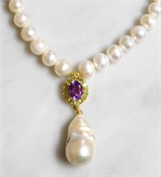 Amethyst and Peridot Drop Pearl Necklace.