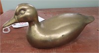 Solid Brass figural duck door stop/figurine 10”