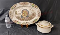 Vintage Thanksgiving Platter & Stoneware Casserole