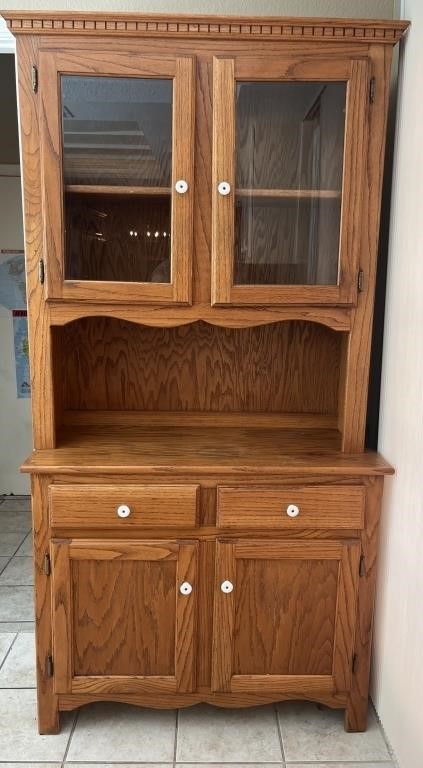 Vintage Light Oak Kitchen Display Cabinet