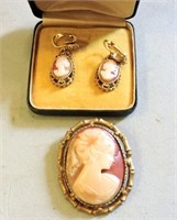 Cameo Broach & Earings