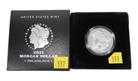 2021 Morgan silver dollar, 99.9% silver, Unc.