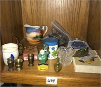 brass, pitchers, glassware, misc