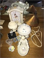 misc items mickey mouse clock, powder box