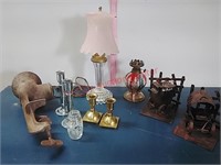 Glas base & oil lamp, candlesticks & more
