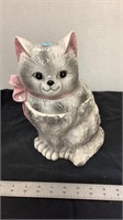 Kitten, white with pink ribbon cookie jar