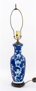 Chinese Blue & White Porcelain Vase Mounted Lamp