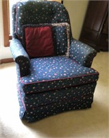 Upholstered Swivel Chair Blue with Floral Print