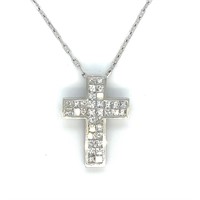 14K WHITE GOLD 1.30CT PRINCESS DIAMOND CROSS PENDA