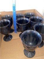 Eight colonial blue wine glasses