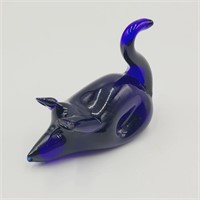 Signed Joe Shelton Cobalt Art Glass Mouse