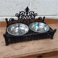 Cast Iron Dog Feeding Station and 2 Stainless