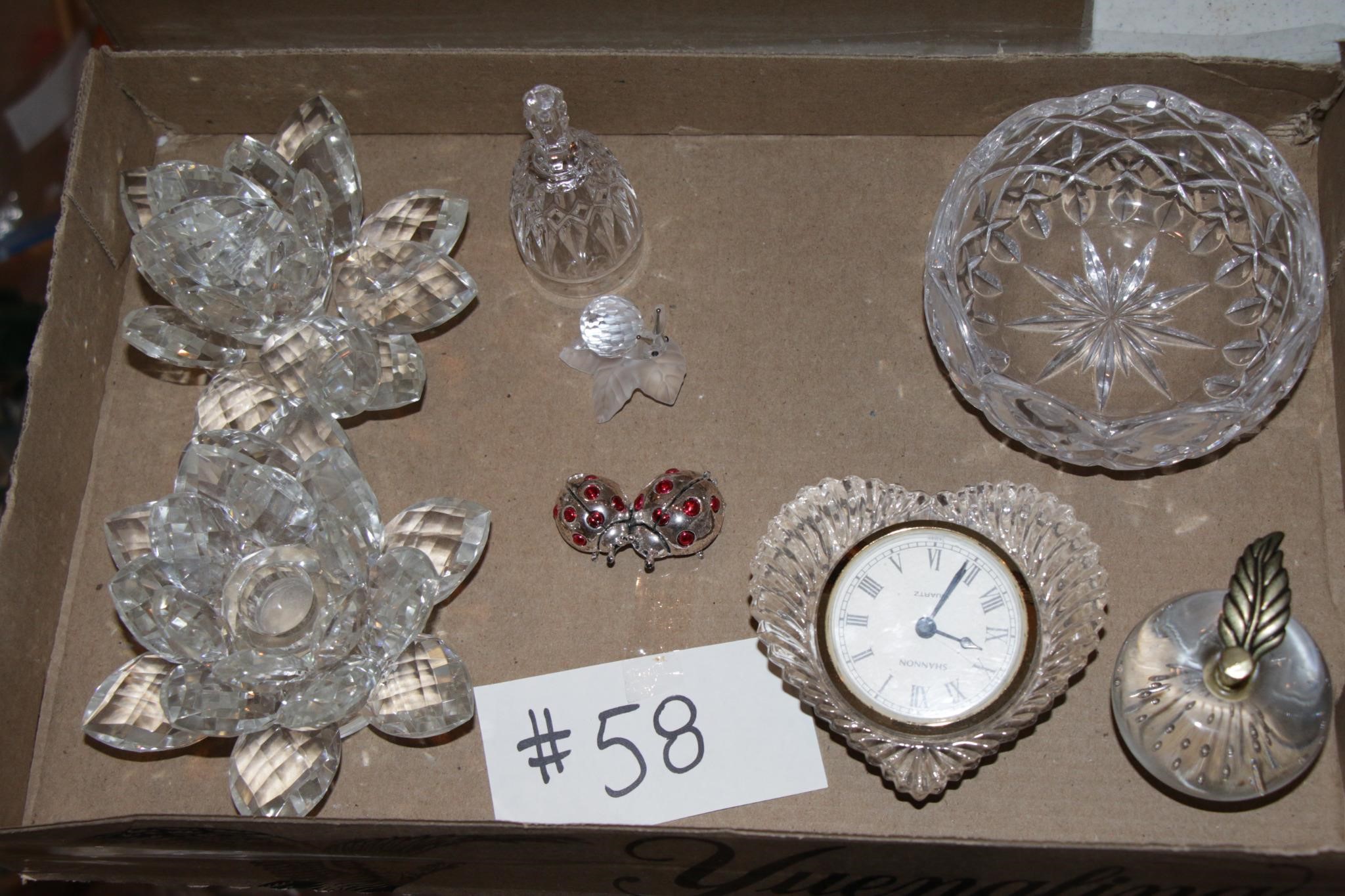 Flat of assorted crystal items