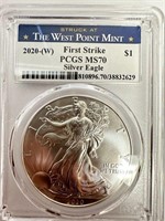 2020-W Silver Eagle Coin West Point Mint PCGS MS70