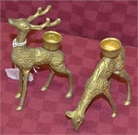Pair Solid Brass Reindeer Candle Holders
