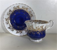 ROYAL ALBERT REGAL SERIES BLUE TEACUP & SAUCER