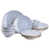 C589  Thyme  Table Blue Dot 12 Piece Dinnerware S