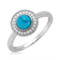 Sterling Silver Turquoise Center Halo Crystal Ring