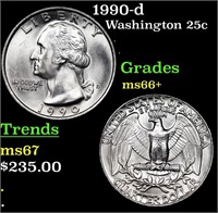 1990-d Washington Quarter 25c Grades GEM++ Unc