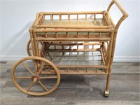 Vintage rolling Tiki rattan bar cart with