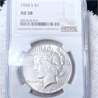 1924-S Silver Peace Dollar NGC - AU58