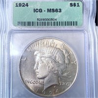 1924 Silver Peace Dollar ICG - MS63