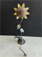 METAL SUNFLOWER 23" TALL STAINED GLASS LAMP