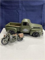 Harley Davidson, army truck, and matching bike