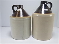 TWO STONEWARE FINGER JUGS - 12" X 10.5"