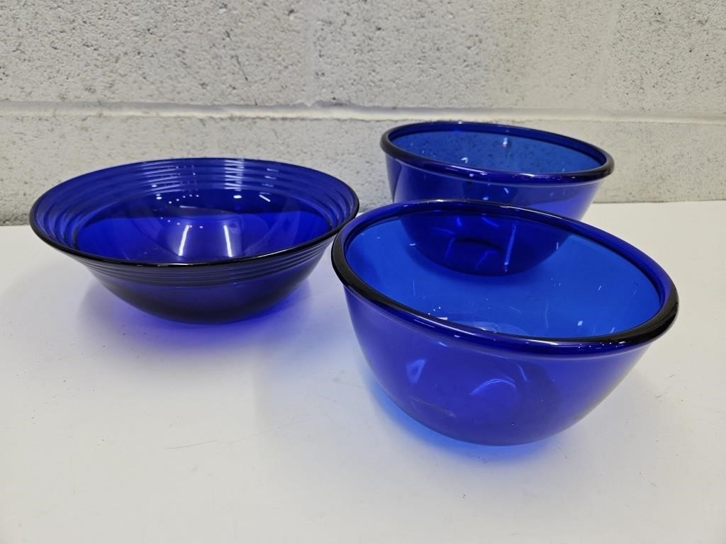 Cobalt Blue Glass Bowls  8 to 10 1/2" wide