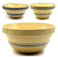 (3) Antique Yellowear Stoneware Mixing Bowls