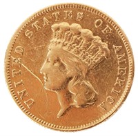 1866 THREE DOLLAR INDIAN PRINCESS HEAD GOLD COIN