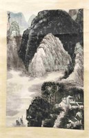 Chinese Painting Scroll of Mountain View Scene