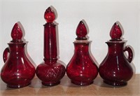 Vintage Lot of 4 Avon Ruby Red Small Glass Bottles