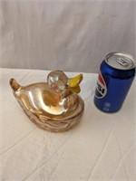 Carnival Glass Duck on Nest 6" long