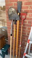 4 garden work tools, shovel , 2 cutters, all good