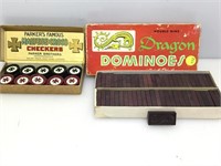 Vtg. Maltese Cross Checkers & Wood Dragon Dominos