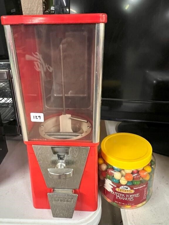 Oak Coin Operated Dispenser w/Gumballs