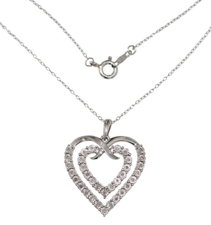 Brilliant Natural Diamond Double Heart Necklace