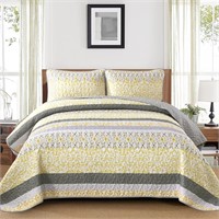 King Size Yellow and Gray Striped Bedspread