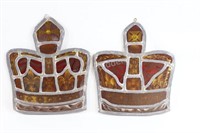 Antique Set of Stain Glass "Crown" Hanging Decor