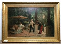 Victorian Scene Print on Board in Gilt Frame