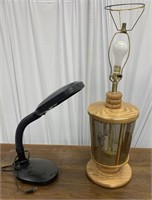Table Lamps, oak w/ glass panes @ 32” H & desk