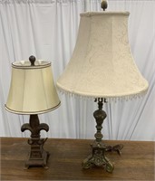 Table lamps, 33” H cast with brass finish and