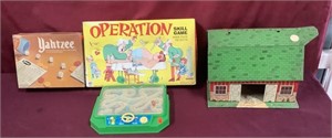 Vintage Children’s Games/Toys: Metal Barn, Yahtzee