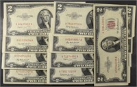 (9) 1953 $2 RED SEAL NOTES VF-AU