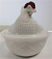 Vintage Large Milk Glass Hen On Nest Dish